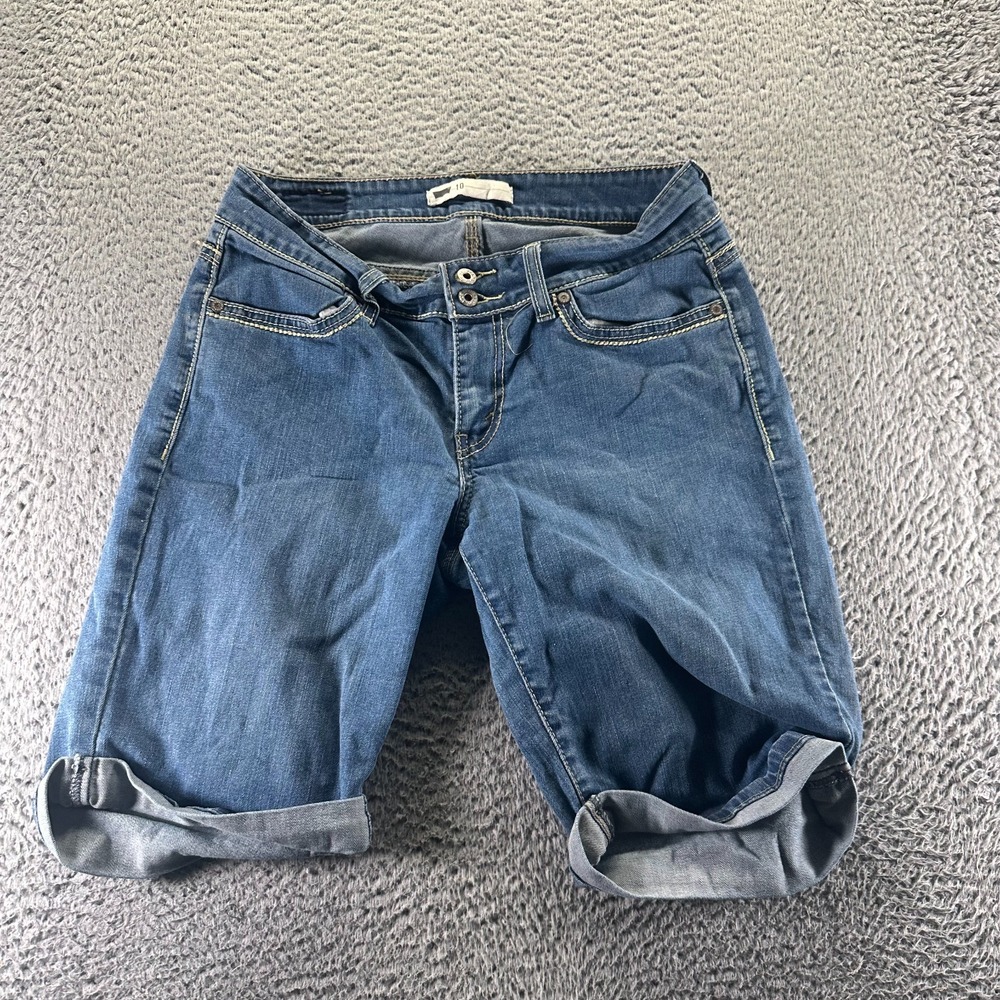 Levi's Shorts Women 10 Blue Cotton Denim Bermuda Workwear Beach Summer Stretch